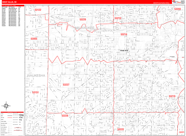 West Allis Zip Code Wall Map